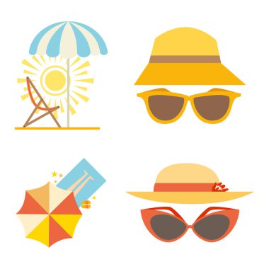 Plaj aksesuarları yaz şapka koleksiyonu vektör moda plaj seyahat güzel kafa koruma kapağı.