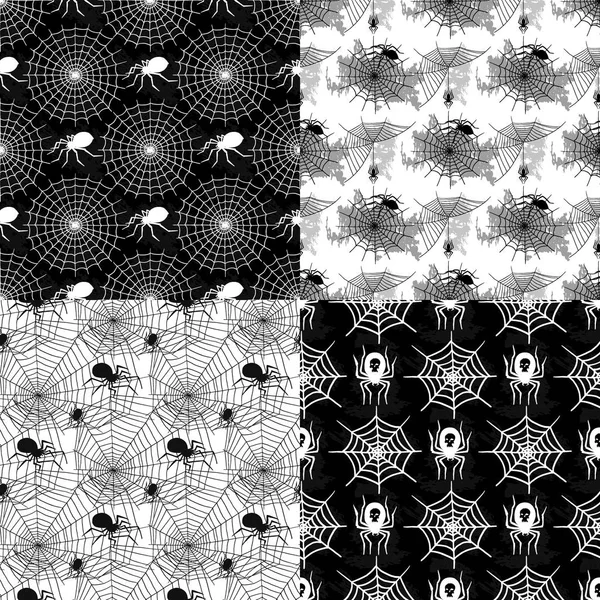 스파이더 웹 실루엣 유령 거미 원활한 패턴 배경 벡터 할로윈 거미줄 장식 두려워 유령 그물. — 스톡 벡터