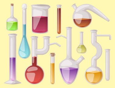 Kimyasal şişesi laboratuvar vektör laboratuvar cam tüp sıvı biyoteknoloji analiz tıbbi bilimsel ekipman tüpler.