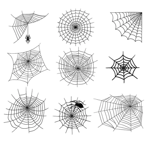 Павуки Векторний веб силует лоскотання павука природа Хеллоуїн елемент павутина прикраса страх лоскотання сітки . — стоковий вектор