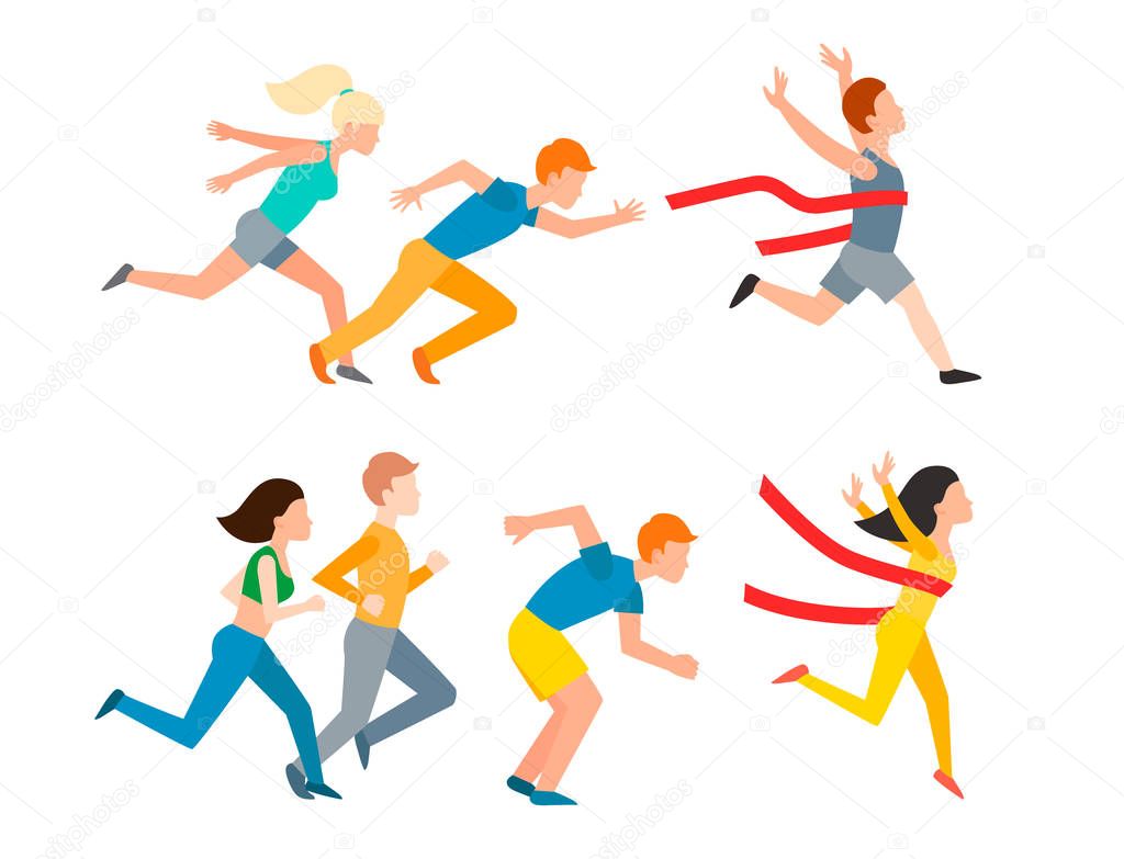 Athletic run vector man people jogging summer sport running people man and woman enjoying runner exercising their healthy lifestyle illustration