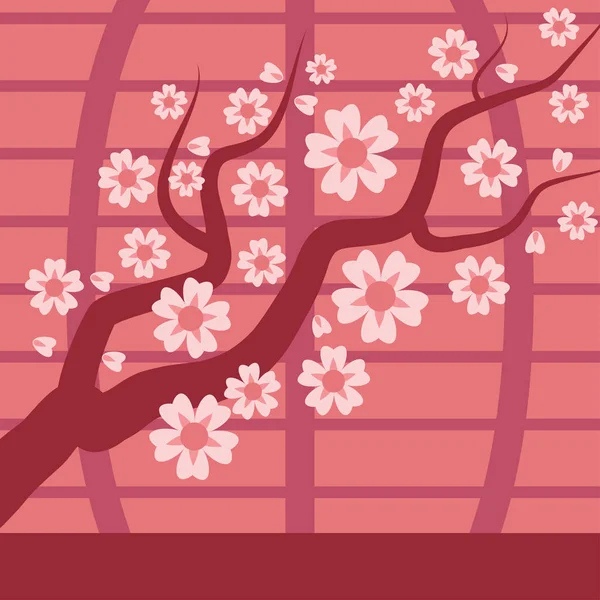 Sakura arbre vecteur de branche de cerisier japonais avec illustration de fleurs en fleurs. Sakura fleur de cerisier japonais et rose sakura floral. Conception traditionnelle d'arbres à fleurs japonaises — Image vectorielle
