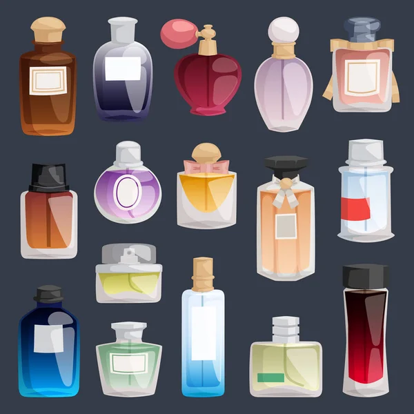 Vecteur parfum mode conteneur bouteille pack modèle odeur pulvérisation illustration parfumerie symboles élégant marchandise cadeau. Beauté liquide parfum de luxe parfum bouteille aromathérapie — Image vectorielle