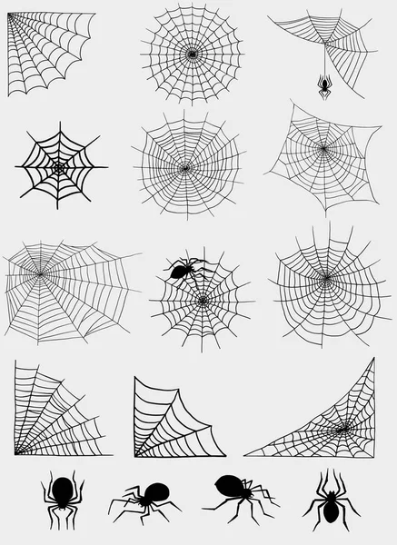 Pókok web nettó vektor silhouette kísérteties természet halloween elem pókháló dekoráció félelem kísérteties nettó veszély horror pók csapdát pókháló fekete siluett mintával — Stock Vector