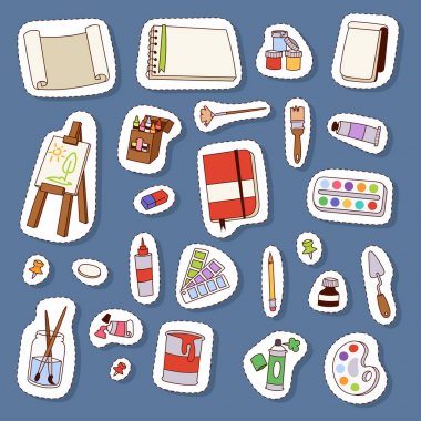 Sanat araçlar paleti vektör illüstrasyon ayrıntıları Kırtasiye yaratıcı boya ekipmanları yaratıcılık sanatçı enstrüman boyama.