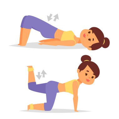 Evde egzersiz fitness karakter eğitim koçluk sağlıklı yaşam ve beslenme kavramı illüstrasyon kadın ev egzersiz vektör.