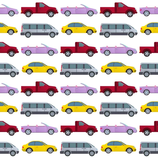 Bil auto fordon transport typkonstruktion resa race modell teknik stil och generiska bil samtida kid leksak sömlösa mönster bakgrund vektorillustration. — Stock vektor