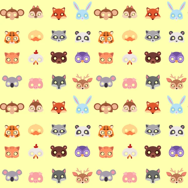 Hayvanlar karnaval maskesi vektör festival dekorasyon maskeli parti kostüm baş dekor kutlama Dikişsiz desen arka plan illüstrasyon.