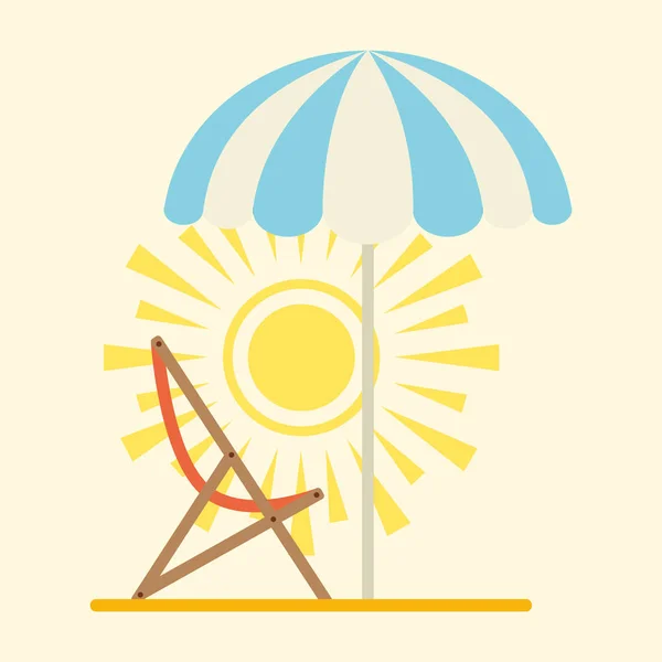 Sun Beach view atropical sunny nature paradise concept with umbrella bright towel holiday travel design vector illustration. Летний морской пейзаж — стоковый вектор