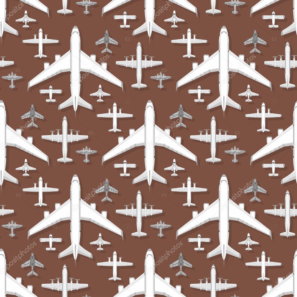 Airplane seamless pattern background vector illustration top view plane and aircraft transportation travel way design journey object.