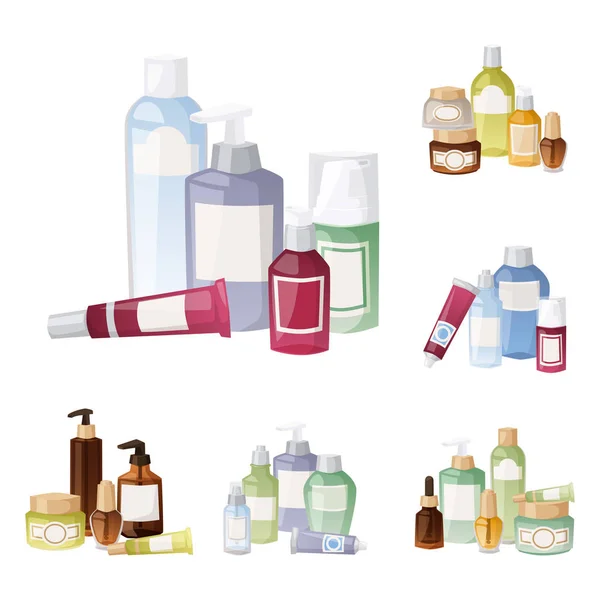 Garrafas de cosméticos cosméticos cosméticos loção maquiagem beleza plástico líquido creme recipiente fluido pacote vetor ilustração . —  Vetores de Stock