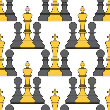 Satranç kurulu Dikişsiz desen arka plan satranç figürleri turnuva vektör boş zaman kavramı şövalye grup beyaz ve siyah rekabet parça
