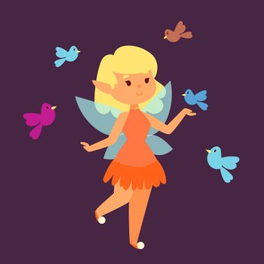 Peri Prenses kız vektör karakter sevimli güzel tarzı çizgi film küçük fairyland moda kostüm sihirli fantezi elbise fairytale taç çocuk.