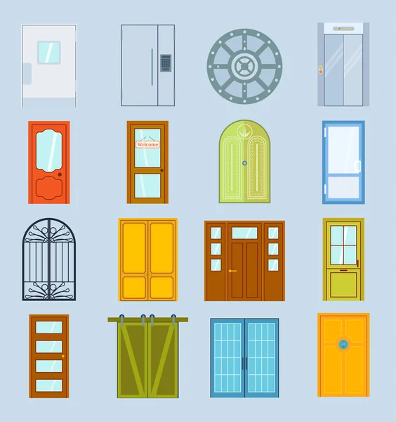 Deuren vector design meubilair elementen deuropening voordeur huis gebouw in vlakke stijl deur illustratie geïsoleerd op huis achtergrondelementen — Stockvector