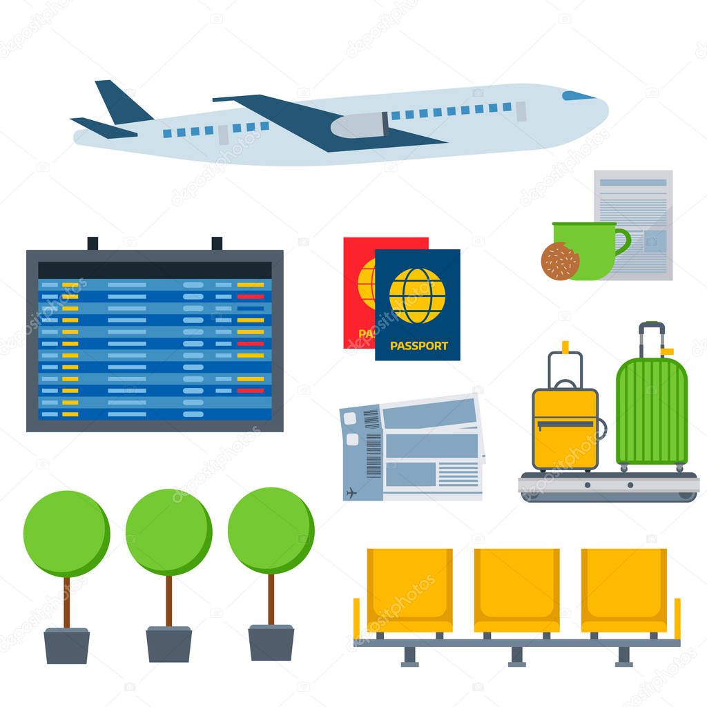 Aviation icons vector airline graphic airplane airport transportation fly travel symbol illustration