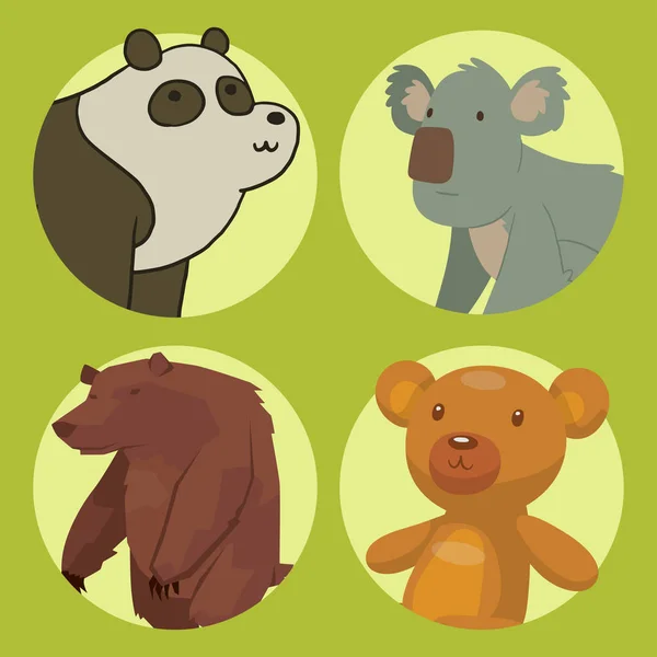 Dierlijke zoogdieren teddy grizzly grappige happy cartoon predator schattig karakter vectorillustratie dragen. — Stockvector