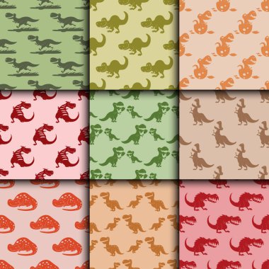 Dinozor dino hayvan tyrannosaurus t-rex tehlike yaratık kuvvet vahşi jurassic predator Tarih öncesi soyu tükenmiş Dikişsiz desen arka plan illüstrasyon vektör.