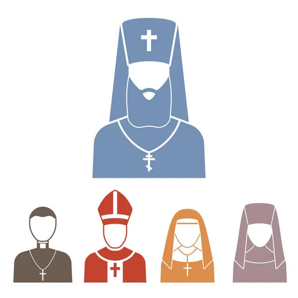 Christentum Religion Menschen Vektor Pastor Religionismus flache Abbildung heiliger Charakter Silhouette beten religiös christlicher Glaube religiös Priester Kirche traditionelle Kultur Symbol. — Stockvektor