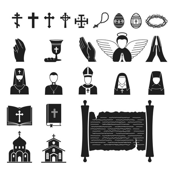 Christianity religion vector religionism flat illustration of traditional holy sign silhouette praying religionary christian faith religionist priest church traditional culture symbol.