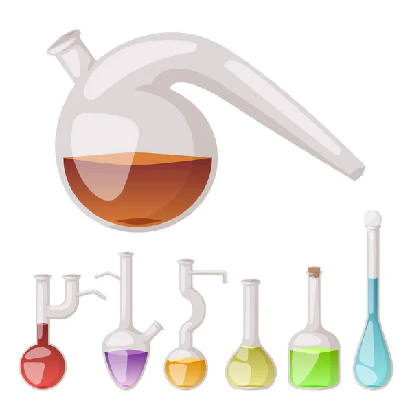 Vetor de laboratório de frascos químicos tubo de vidro de laboratório tubos de análise de biotecnologia líquida equipamento científico médico . —  Vetores de Stock