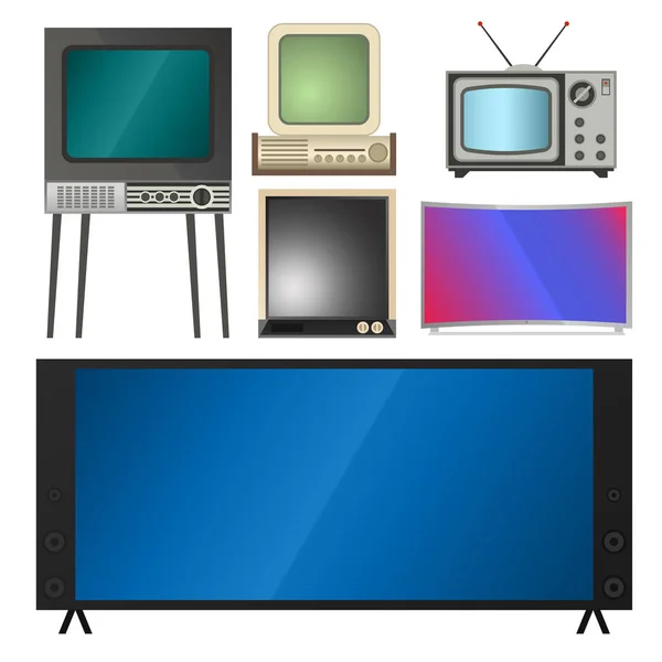 Tv 벡터 스크린 lcd 모니터와 노트북, 태블릿 컴퓨터, 복고풍 서식 파일이. 전자 기기 Tv 화면 infographic 벡터 일러스트 레이 션을 표시 하는 기술 디지털 장치 tv-스크린, 대각선 크기 — 스톡 벡터