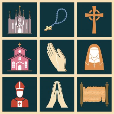 Hıristiyanlık din religionary Hıristiyan inancının mutaassıp rahip kilise geleneksel kültür sembolü dua geleneksel kutsal işareti silueti religionism düz illüstrasyon vektör.