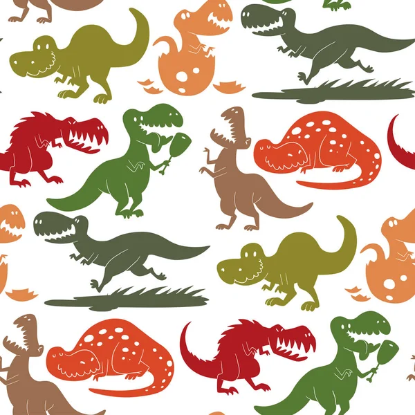 Dinossauros vetor dino animal tiranossauro t-rex perigo criatura força selvagem jurássico predador pré-histórico extinto sem costura padrão fundo ilustração . — Vetor de Stock