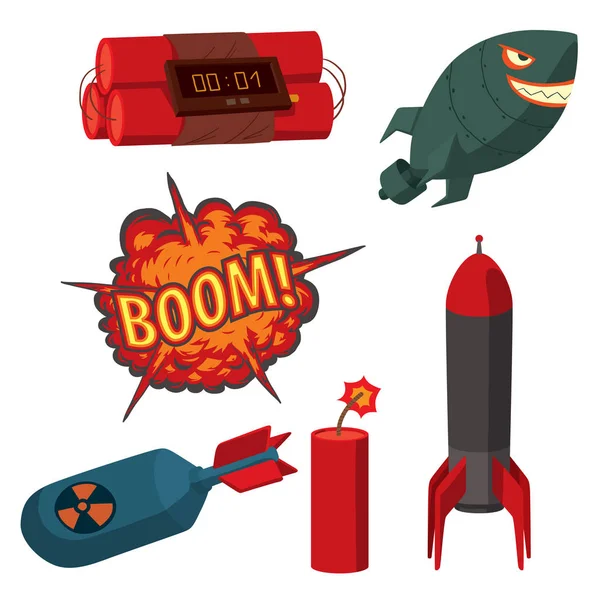 Bomba dinamita fusible vector ilustración granada ataque poder bola quema detonación explosión fuego destrucción militar diseño agresión . — Vector de stock