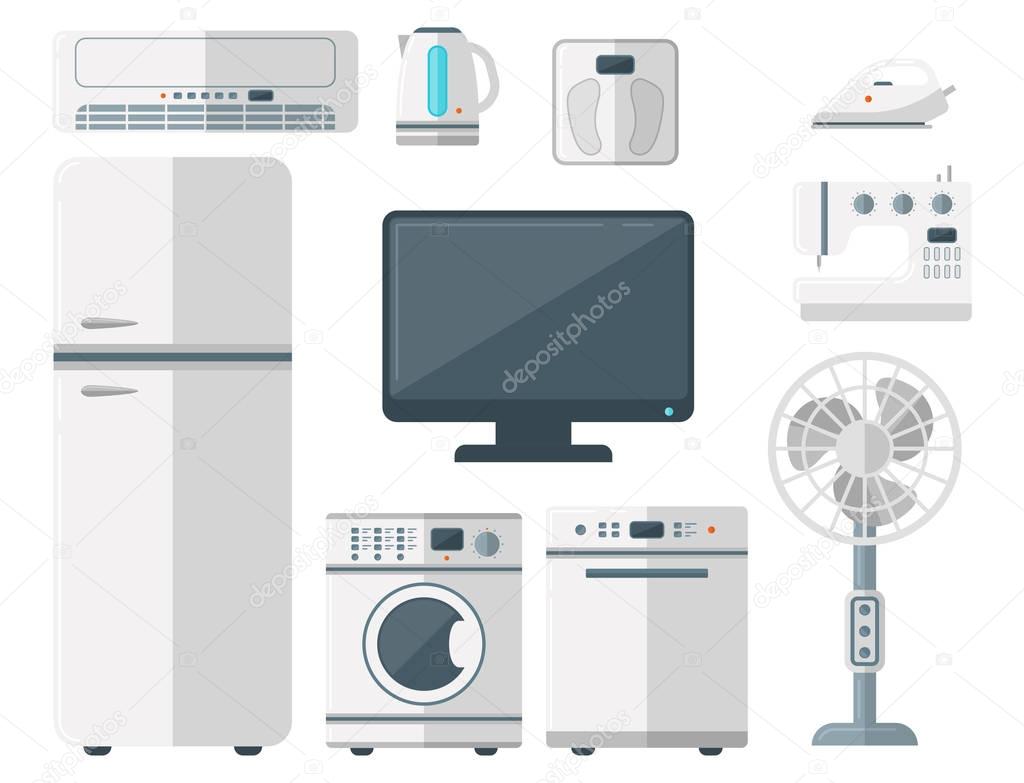 Home appliances vector domestic household equipment kitchen electrical domestic technology for homework tools illustration