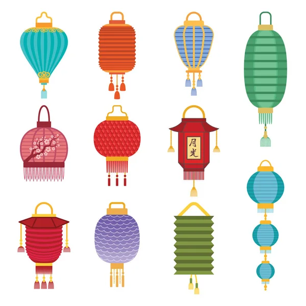 Chinese lantaarn licht papier vakantie vieren Aziatische grafische viering lamp vectorillustratie. — Stockvector