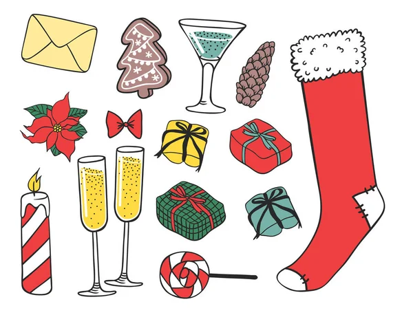 Christmas hand drawn gifts style holiday season decoration vector illustration. — Stock Vector
