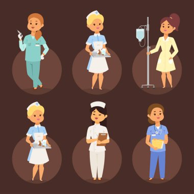 Doktor hemşire karakter vektör tıbbi kadın personel düz hastane ekibi insanlar doktora tasarlamak.