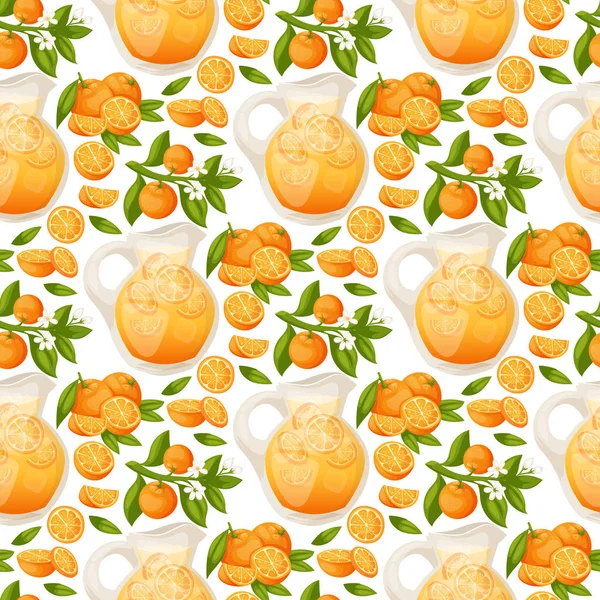 Jeruk dan produk oranye vektor ilustrasi jeruk alami vektor buah vektor juicy tropis makanan penutup kecantikan organik jus makanan sehat latar belakang pola mulus . - Stok Vektor