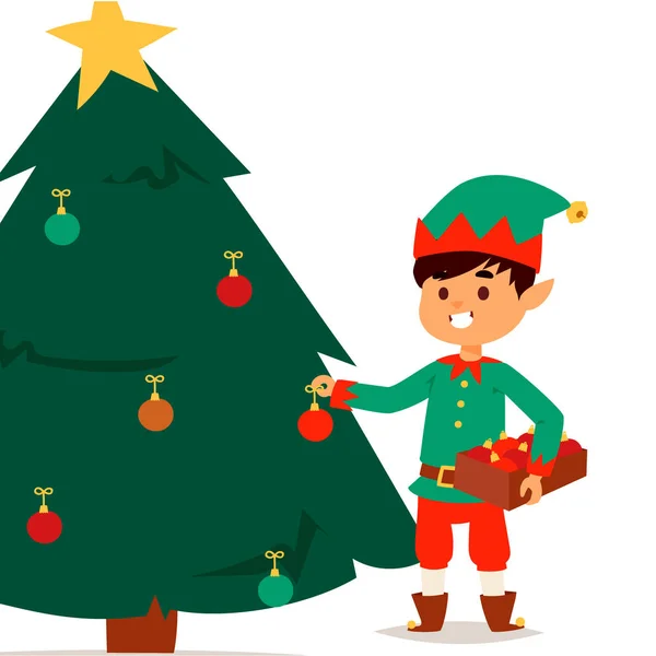 Santa Claus elfo niños dibujos animados elfo ayudantes vector navidad ilustración niños elfos personajes traje tradicional — Vector de stock