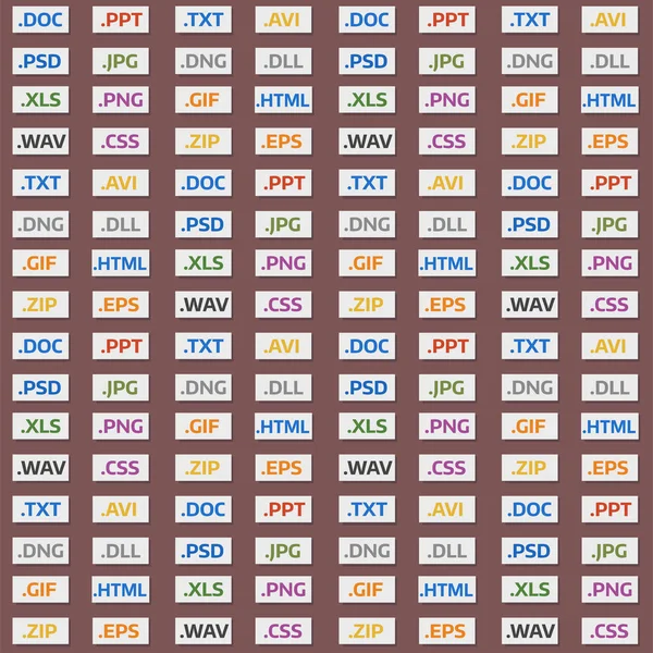 Bestandstypen en formaten van naadloze patroon achtergrond presentatie document symbool toepassing software map vectorillustratie. — Stockvector