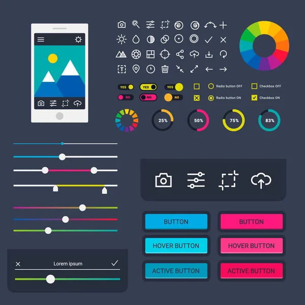 Benutzeroberfläche Vektor Telefon Laptop Tab Gerät mobile App Indikatoren herunterladen Fortschritt ui-ux Web Interface Design Template Datei hochladen Illustration. Schnittstellenelemente — Stockvektor