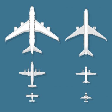 Uçak vektör çizim üstten görünüm uçak ve uçak ulaşım seyahat şekilde tasarım yolculuk nesnesi.