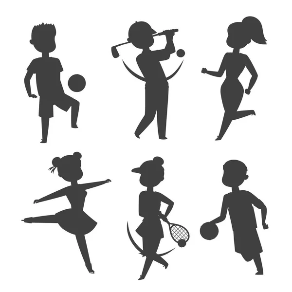 Sport Wellness-vector personen personages silhouet sportieve man activiteit vrouw sportieve atletische illustratie. — Stockvector