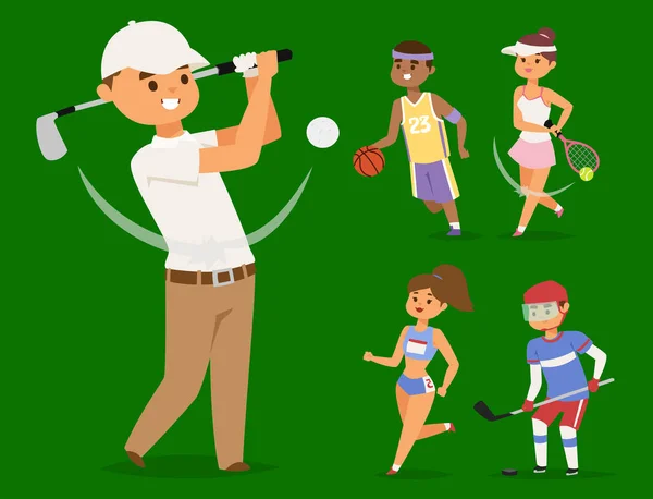 Sport wellness vector persone personaggi sport uomo attività donna sportivo atletico illustrazione . — Vettoriale Stock