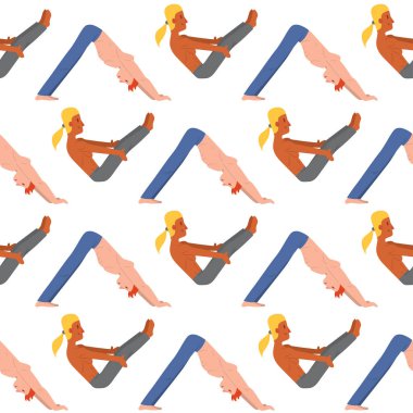 Yoga pozisyonları karakter sınıfı vektör çizim meditasyon erkek konsantrasyon insan barış spor yaşam tarzı gevşeme sağlık egzersiz Dikişsiz desen arka plan adamım.