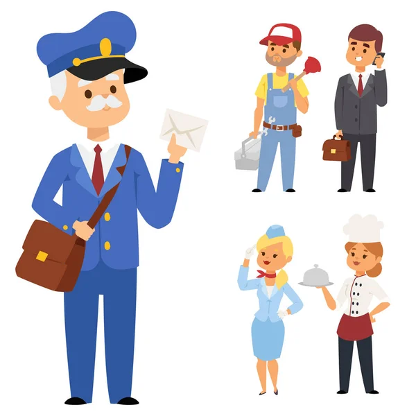 People different professions vector illustration. Success teamwork diversity human work lifestyle. Standing successful young professions person character in uniform — Stock Vector