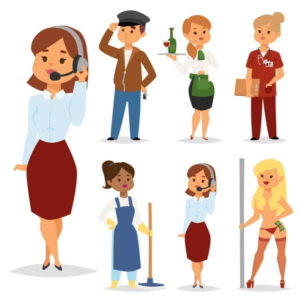 People part-time job professions vector set characters temporary job recruitment concept. Different workers or time unemployed. Young career start boys and girls part time workers opportunity looking — Stock Vector