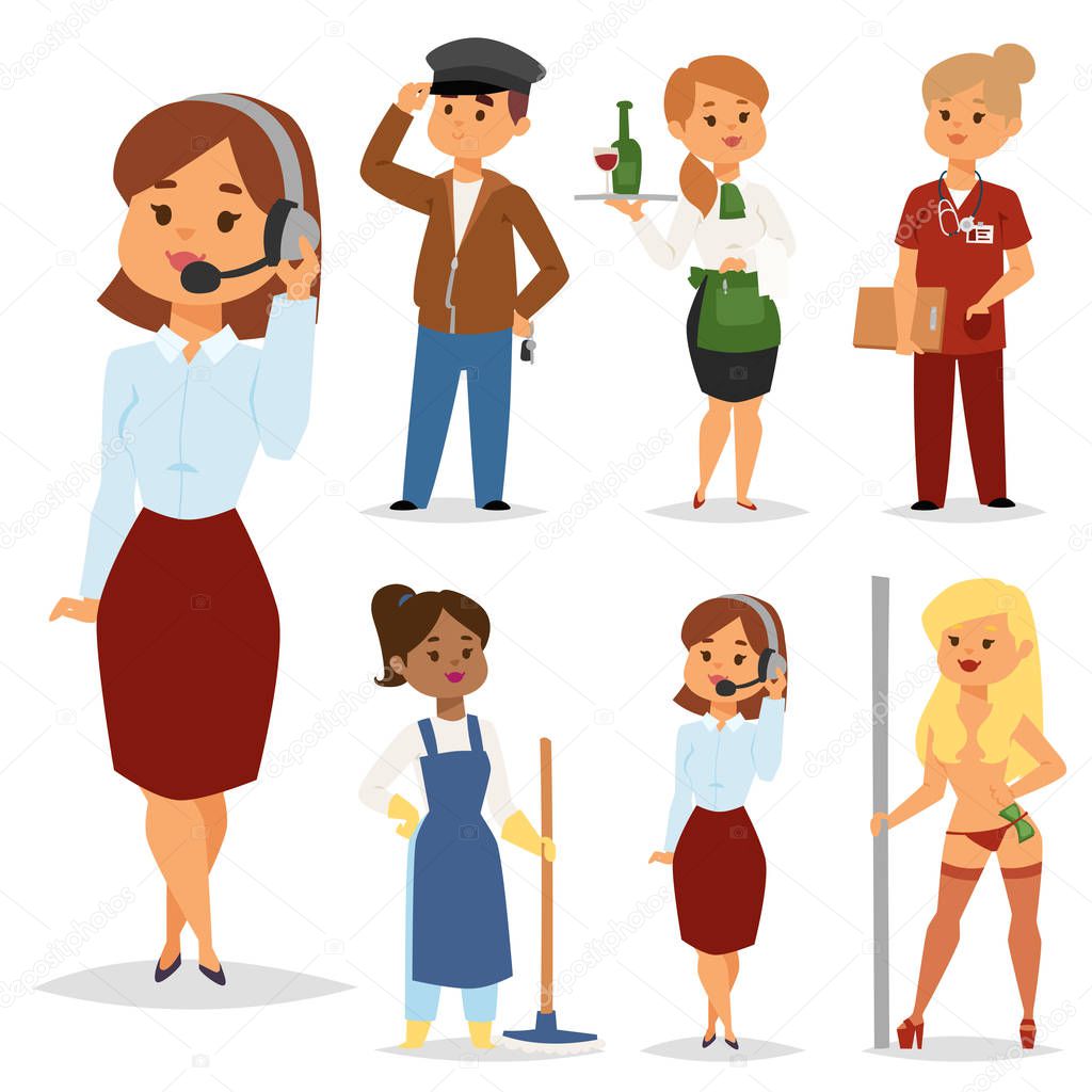 People part-time job professions vector set characters temporary job recruitment concept. Different workers or time unemployed. Young career start boys and girls part time workers opportunity looking