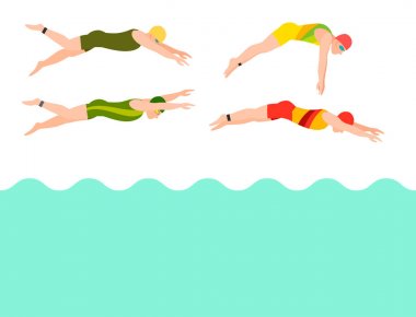 Yüzme vektör insanlar düzeni farklı yüzücüler adam stil ve kadın havuzu spor egzersiz illüstrasyon insanlar poz