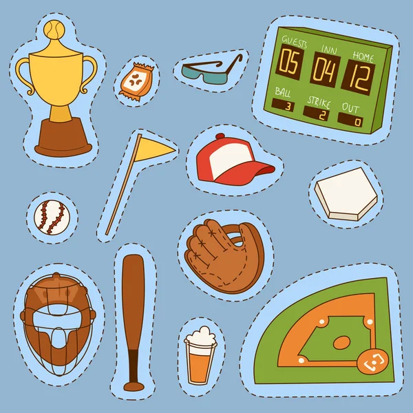 Baseball sport competizione gioco di squadra simbolo softball giocare cartoni animati icone progettazione attrezzature sportive vettoriale illustrazione — Vettoriale Stock