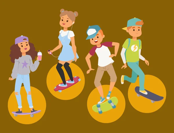 Personnages de skateboard vecteur élégant patinage enfants illustration skate dessin animé activité masculine extrême icône de skateboard . — Image vectorielle