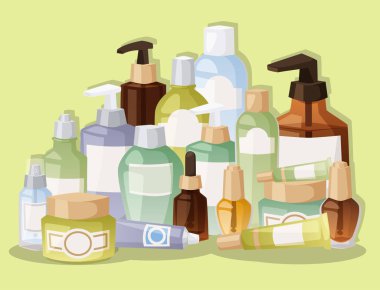 Kozmetik losyon makyaj güzellik plastik sıvı krem konteyner sıvı paketi şişe illüstrasyon vektör.