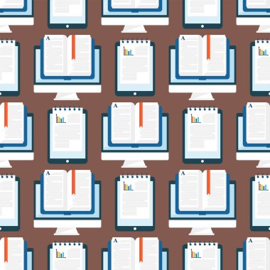 Online Eğitim personeli eğitim kitap mağaza bilgi Dikişsiz desen arka plan vektör çizim öğrenme uzak