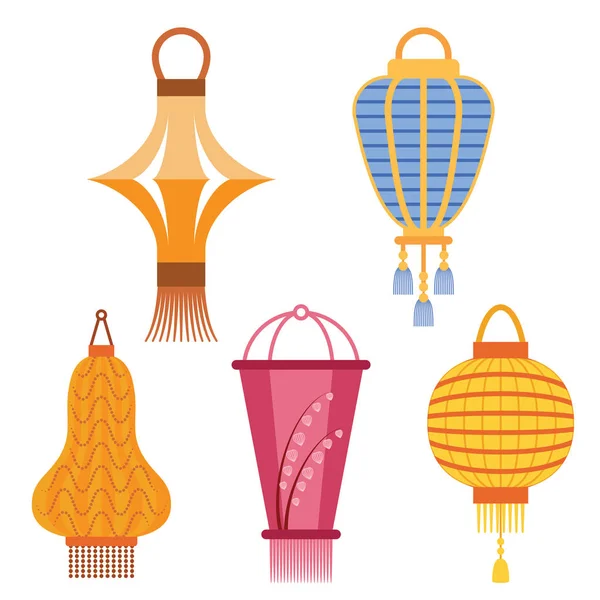 Chino linterna luz papel día de fiesta celebrar asiático gráfico celebración lámpara vector ilustración . — Vector de stock