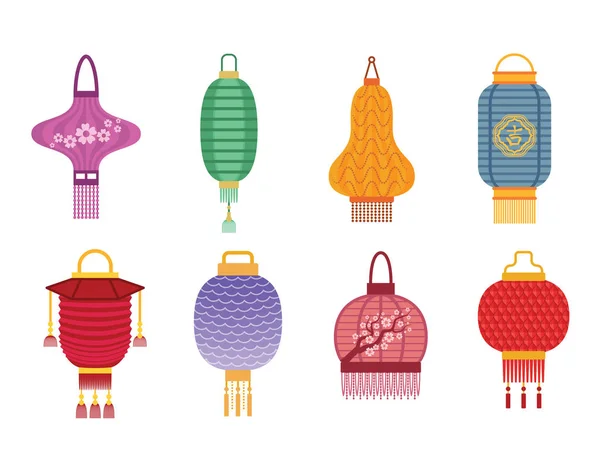 Chinese lantaarn licht papier vakantie vieren Aziatische grafische viering lamp vectorillustratie. — Stockvector